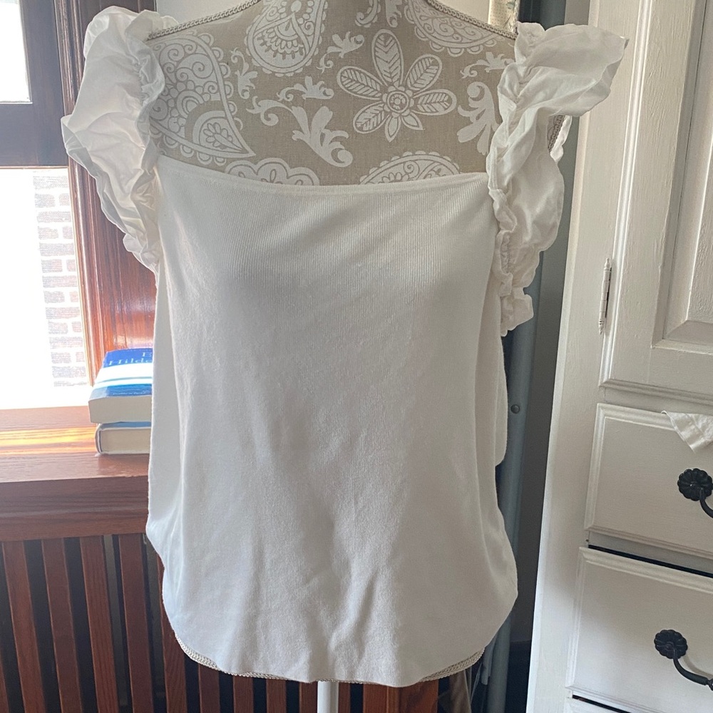 TahariWhite Ruffle Sleeve Square Neck Tank Top